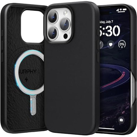 SURPHY Leather Case for iPhone 16 Pro Case, Premium Faux Leather Compatible with Mag-Safe [Metallic Buttons & Microfiber Lining] Cover for iPhone 16 Pro 6.3 inch, Black
