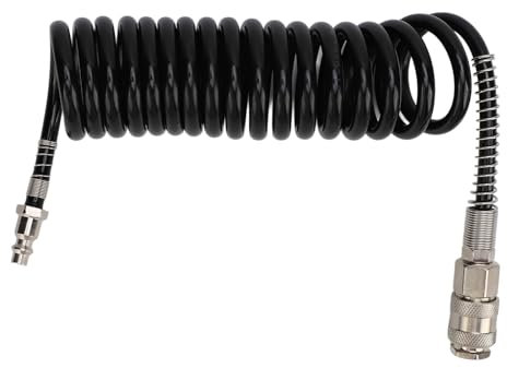 Jadeshay Air Compressor Hose Recoil, 3M Black Rubber & Steel Coil Hose, Inflator Extension Tube with Bend Restrictor
