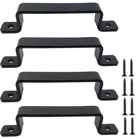WHENZOO 4PCS Pull Push Door Handles, Stainless Steel Heavy Duty Pull Push Plate, Black Door Handle with Screws, Sliding Barn Door Handle, for for Outdoor Spaces, Garage, Wardrobe & Indoor 190 X 25mm