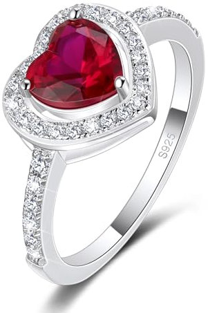 MYBELLNA Versprechen Ring für Ihre 925 Sterling Silber Erstellt Ruby Blue Saphir Smaragd Diamant Herz Versprechen Hochzeit Verlobungsring für Frau Freundin Ihr Jubiläum (Ring-1, Red, 49（15.7）)