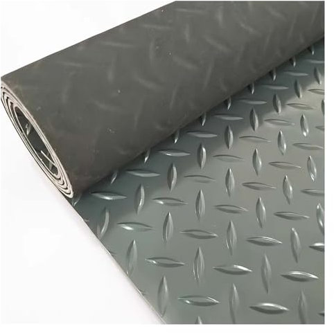 Tapis de sol de garage, tapis en PVC épais avec plaque de diamant, rouleau de sol for stationnement de voiture, texture antidérapante, revêtement en caoutchouc robuste, tapis imperméable(Grey,90X100cm