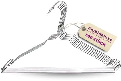 Ambideluxe | 500 Drahtbügel Silber | Hosenbügel | Metall Kleiderbügel mit hochwertiger Zink- & Pulverbeschichtung | Platzsparende & langlebige Drahtkleiderbügel | Für Schrank, Garderobe & Wäscherei
