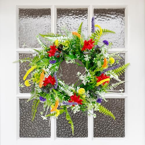 Ganzjährig Türkranz für Außen, Deko Frühling Sommer Wildblume Kranz, Türkränze Frühling Kränze für Haustür, Künstliche Blumen Kranz für Bauernhaus Tür Wand Wohnzimmer Flur Hochzeit Dekoration (50CM)
