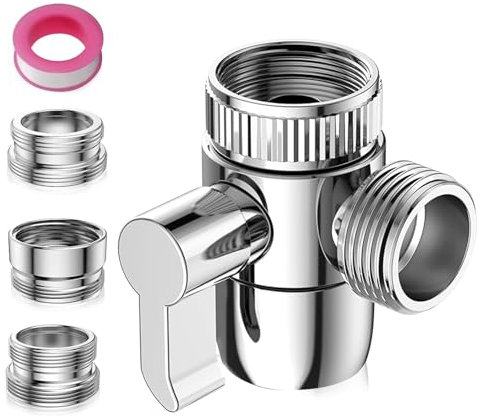 Robinet 3 voies - Vanne de commutation 3 voies - Vanne de commutation à 3 voies - Valve en laiton avec adaptateur pour robinets M22 M24 G1/2 - Pour cuisine, salle de bain, douche