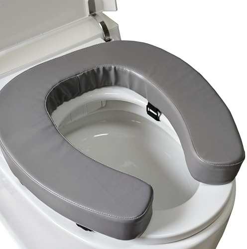 Weich gepolstertes WC-Sitzkissen mit 5,1 cm hochdichtem Schaumstoff und wasserdichtem PU-Gewebe, U-förmiges, gepolstertes WC-Kissen – sicheres Klettband, passend für Standard-/längliche Toiletten