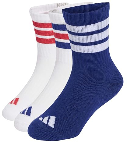 adidas Unisex Kids 3STRIPES CUSHIONED SPORTSWEAR CREW SOCKS 3 PAIR PACK, white/mystery ink/pure ruby, 2-3 Years