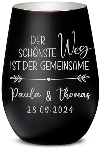 Love Faith personalisiertes Windlicht - Gemeinsamer Weg - schwarz/Silber | Mattiertes Teelichtglas mit Namensgravur - Stimmungsvolles Geschenk zur Hochzeit & zum Jahrestag für Brautpaare
