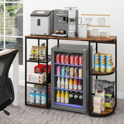 PUNCIA Mini Fridge Cabinet with Storage for Home Dorm Retro | Coffee Bar Cabinet with Mini Refrigerator Space Beverage Wine Fridge Stand Organizer Microwave Oven Stand Rack