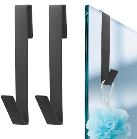 Caldamn 2Pcs Over Shower Screen Hook 10 Inch Shower Hooks for Inside Shower Black Hanging Over Door Towel Rail Stainless Steel Extended Bathroom Towel Hooks No Drilling Glass Shower Door Hooks