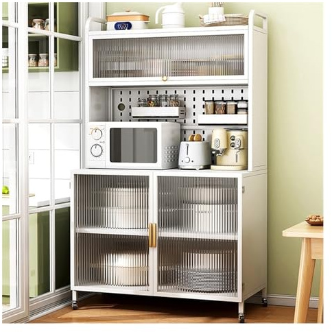 FAJNUZI2024 ​Dining Room Cupboard With Door Dining Side Cabinet Storage Kitchen Shelves Sub Multilayer Floor Household Hole Board(White)