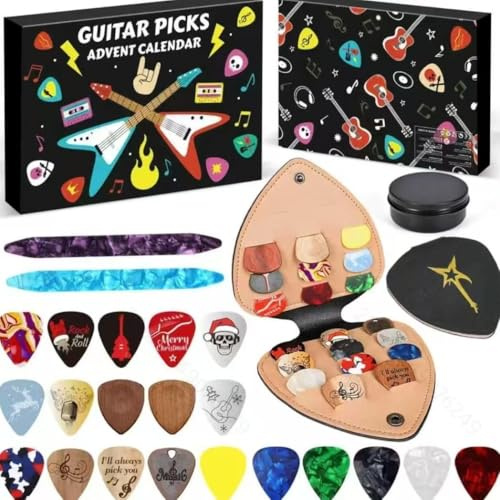 Adventskalender mit Gitarrenplektren, 24-tägiger Countdown-Kalender mit Gitarrenplektren und Etui