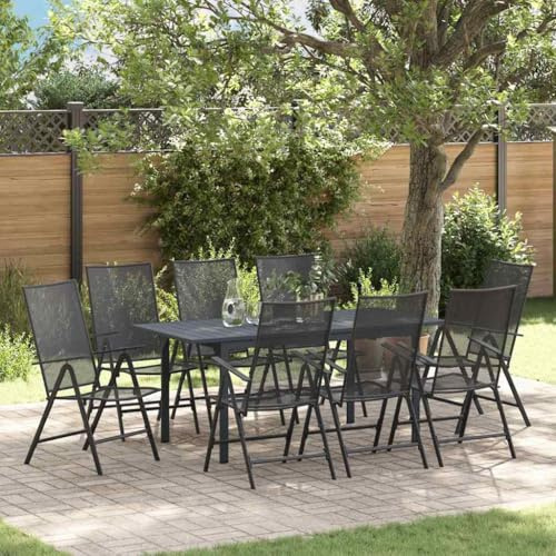 Mandloder Garten Essgruppe 9-teilig, Anthrazit Stahl, Pulverbeschichtet, Ausziehbarer Gartentisch, Wetterfest, für Terrasse & Balkon, Outdoor Möbel Set