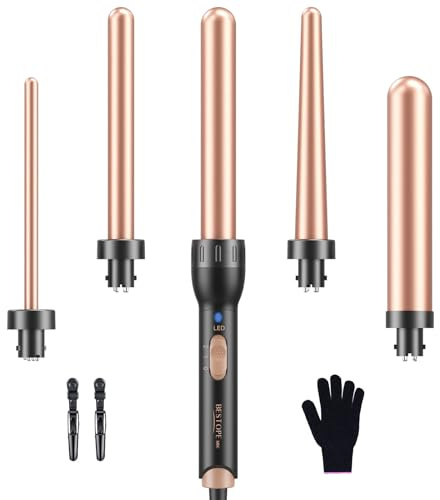 5 in 1 Lockenstab Keramik Lockenstab Set mit Verschiedenen Aufsätzen für Große und Kleine Locken, 9-32mm Schnellaufheizung 2 Einstellbare Temperatur für Lange kurze Haare