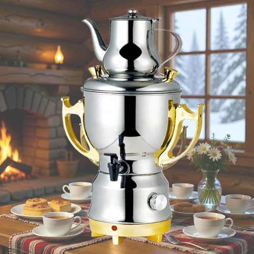 Bouilloire russe en acier inoxydable, samovar électrique persan/turc/arabe avec théière double paroi, protections intégrées contre la surchauffe et la marche à sec, idéale pour le café, le thé