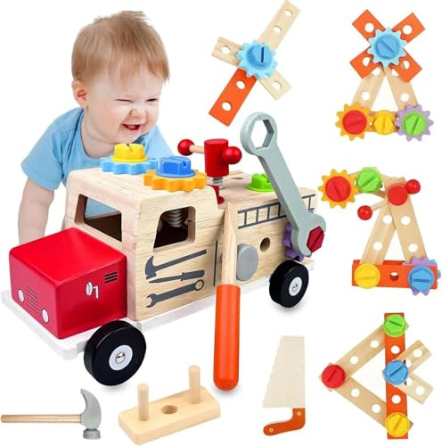 Brysalis Montessori Spielzeug ab 2 Jahre, Kinderspielzeug Spiele, Werkbank | Kinder Geschenk Junge Mädchen, Werkzeugkoffer Spielzeug, Holzspielzeug Werkzeug, Kinderwerkzeug Lernspiele ab 2 3 4 5 Jahre