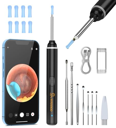 Ohrenschmalz Entferner Otoskop, VITCOCO 1920P Ohrenreiniger Kamera, IP67 Wasserdicht Ohr Kamera mit 6 LEDs, 3.0mm Durchmesser Wifi Ohrreiniger, für iPhone, iPad und Android-Smartphones, Schwarz