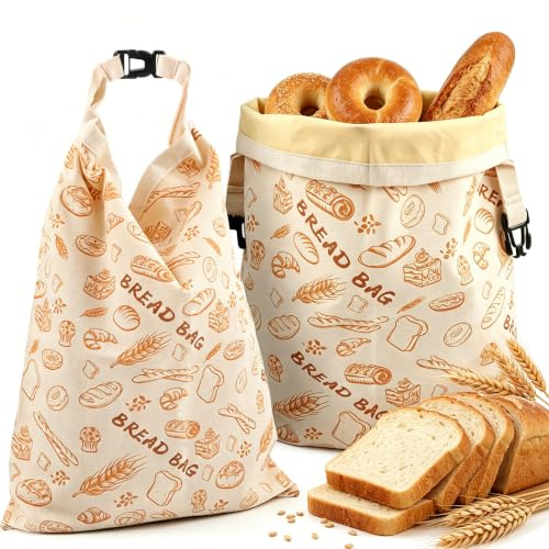2er Brotbeutel Bienenwachs mit Reißverschluss zum Frischhalten von Brot | Atmungsaktives Bäckerleinen mit Natürlichem Bienenwachs, Wiederverwendbar, Küchenaufbewahrung für Frisches Brot