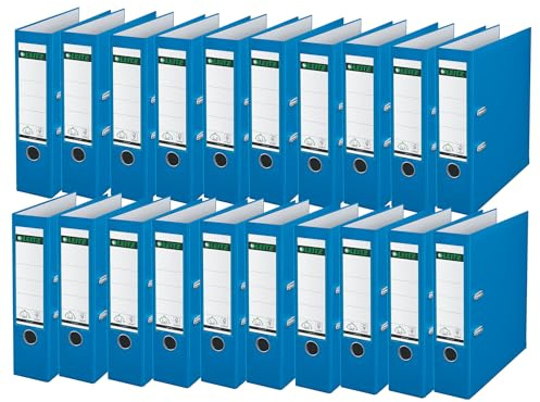 Leitz Qualitäts-Ordner 180° Plastik, 20er Pack, A4, Hellblau, 8,2 cm Rückenbreite, PP-laminierter Einband, 10105030
