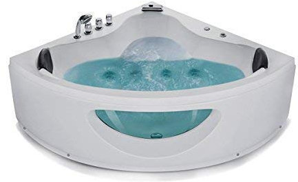 Supply24 since 2004 Whirlpool Badewanne Toskana in Weiß (146x146 cm) – Eckmontage – 10 Massagedüsen & LED Farblichttherapie – Glasfront & Armaturen – Wellness Hot Tub Spa für 1–2 Personen