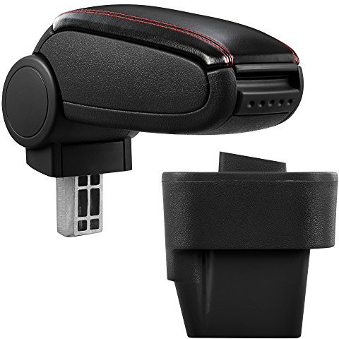 pro.tec Mittelarmlehne Armauflage mit Staufach gepolstert Kunstleder Schwarz mit roten Nähten