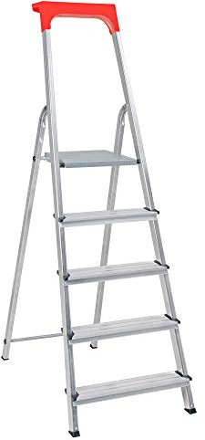 Alu Stufenleiter/Haushaltsleiter mit 5 Stufen, Arbeitshöhe bis 2995 mm