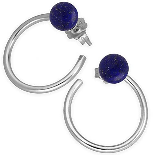 Pendientes de aro minimalistas de lapislázuli de plata de ley, pendientes de tuerca, pendientes de aro pequeños, pendientes de aro con regalo del día de la madre de lapislázuli para mujer