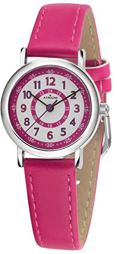 Atrium Kinder-Armbanduhr Mädchen Analog Quarz 5 Bar Metall Lederimitat A31-101