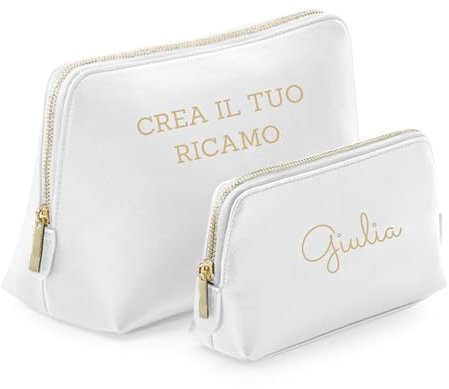 MAYRA Pochette, Beauty Case Personalizzabile in Eco Pelle | Trousse Trucchi, Borsello da Viaggio | Personalizzato con Ricamo Iniziali, Nome | Per Ragazza, Donna, Uomo | Made in Italy (Large, Bianco)