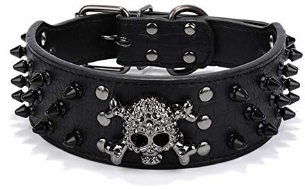 ETOPARS Schädel Niet Haustierhalsband, Großes Mittleres und Kleines Hundehalsband, Totenkopf verstellbar mit Spike-Nieten Kroko Kunstleder Hundehalsband