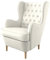 Furninero - Ohrensessel, Flügelstuhl, Flügel Sessel, tiefer gepolsterter, Chesterfield-Stil, gerundete Beine, Majestic Velvet Creme Stoff (Fleckenresistent/Licht zu reinigende), Ecru