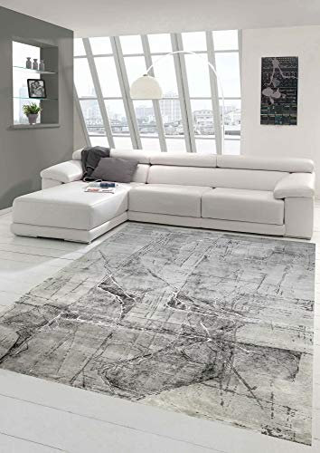 Teppich-Traum moderner Schlafzimmerteppich abstrakt in grau Creme, Größe 200 x 290 cm