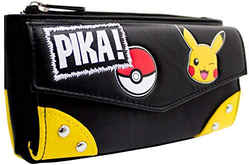 Pikachu Pika! Zwinkernder Pokeball Portemonnaie Briefumschlag Münzfach & Kartenhalter, Schwarz