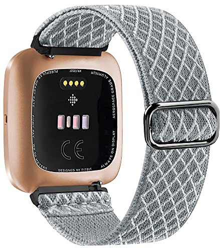 Vancle Elastisches Armband Kompatibel für Fitbit Versa / Versa 2 / Versa Lite, Verstellbares Nylon Dehnbar Ersatzarmband, Grau