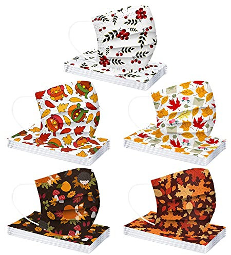 TT- 50-100 Stück Erwachsene Mundschutz Masken Bunt,3-lagig Masken Atmungsaktiv Einwegschutz Ernte Herbst Ahorn Motiv Einweg-Mouth-Cover Gesichtsschutz Bandana Halstuch Schals (C, 50PCS)