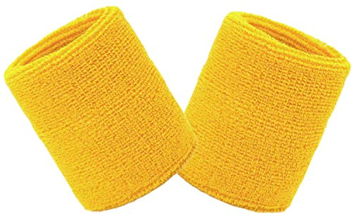 Schweißbänder Sport Wristbands 2 Pack, Sport Schweißband Armband Weiche verdickte Baumwolle, für Fußball Basketball Tennis Gymnastik (Gelb)
