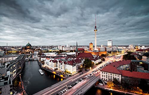 LHJOYSP Puzzle mädchen 3D Puzzle 1000 Teile City Lights River Bridge Deutschland Abenddämmerung Verkehr Berlin Landschaft Szene 75x50cm