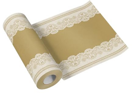 PAW - Tischläufer aus Airlaid (40 cm x 24 m) I Tischdeko für Kommunion, Konfirmation, Hochzeit, Geburtstag, Gartenparty, Taufe I Tischband - Klassisches Ornament, Gold I Farbe: Royal Lace (Gold)