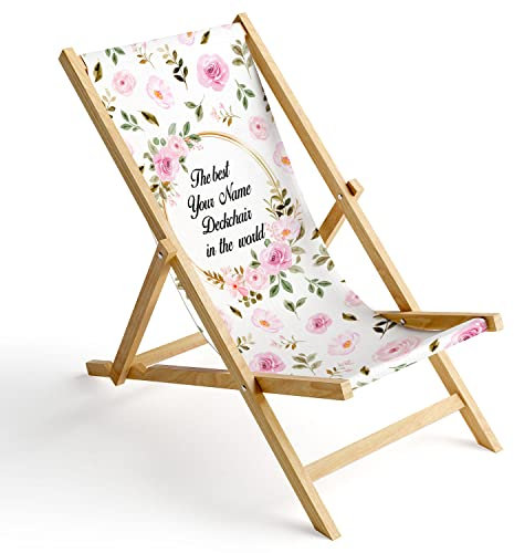 Ferocity Chaise Longue Pliable en Bois Fauteuil de Plage Pliant en hetre Classique Lit de Plage Pink Roses [119]
