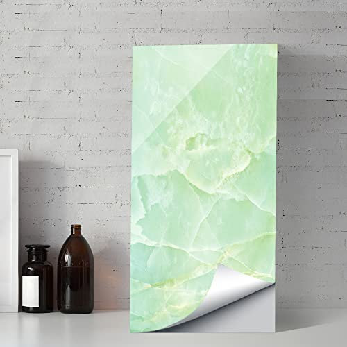 Alwayspon Vinyl-Fliesenaufkleber mit Marmor-Effekt, selbstklebende Rückseite, wasserdicht, selbstklebend, zum Abziehen und Aufkleben, PVC-Fliesen-Transfer, 60 x 30 cm, 4-teiliges Set, grüner Marmor