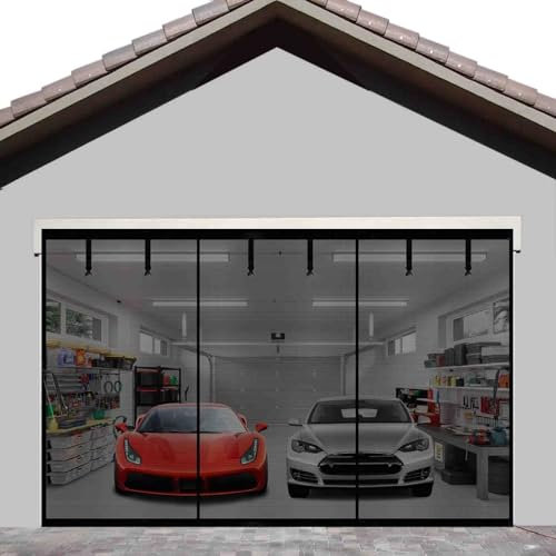 Magnetischer GaragentorBildschirm für 2 AutoGaragentor, 4,6 x 30,4 m, einziehbar, langlebig, strapazierfähiges FiberglasNetz mit starken Magneten für Garagentor, 487,7 x 304,8 cm, einfach zu