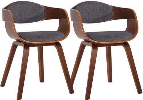 CLP 2er Set Retrostühle Kingston mit Stoffbezug und umlaufender Rückenlehne I Lehnstühle mit Polsterung und Holzgestell, Farbe:walnuss/hellgrau, Gestell Farbe:walnuss