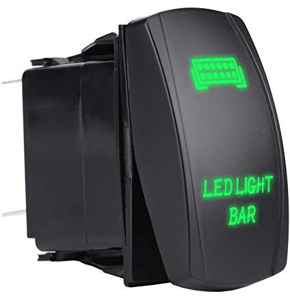 12V 24V Interrupteur à Bascule de Barre de Lumière LED étanche, Interrupteur à Bascule à Bascule de Barre de Lumière LED 5 Broches SPST On OFF pour Camion de Bateau de Voiture(Lumière verte)