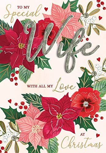 Special Wife Poinsettia Embellished Magnifique Christmas Card Large Xmas Cards XMQ029
