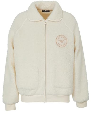Emporio Armani Women's Full Zip Jacket Fuzzy Fleece, Pale Cream, X-Small