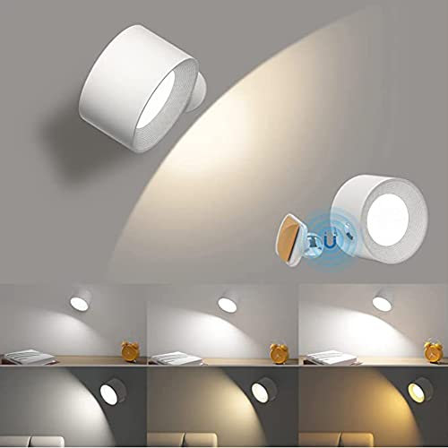 SHAVINGFUN Wandleuchte Innen,2 Stück LED Wandleuchte Kabellos,Wandleuchte Akku,Touch Control 3 Helligkeitsstufen,360° drehbare,für Treppenhaus Flur badezimmer Wandleuchte ohne stromanschluss (Weiß)