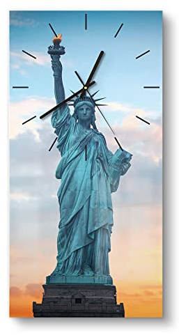 DEQORI Glasuhr | horizontal 30x60 cm | Motiv New Yorks Lady Liberty | große XXL Design Uhr aus Glas | leise Wanduhr für Wohnzimmer & Küche | moderne Hingucker Uhr für die Wand