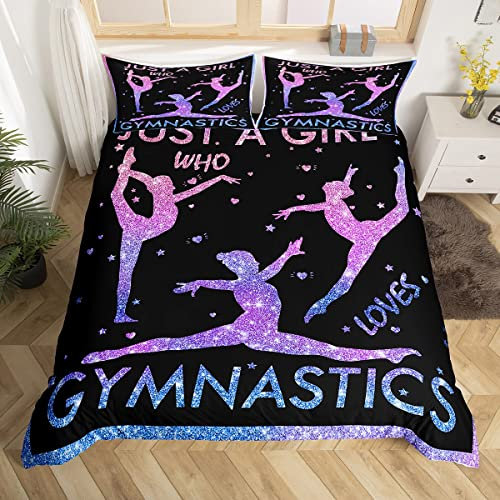 Housse de Couette de Gymnastique 200x200 pour Enfants Adolescents Femmes,Ensemble de Literie Tie Dye Violet Rose Parure de Lit Gymnastics Lovers Housse Couette À Paillettes Étincelantes 3 Pièces