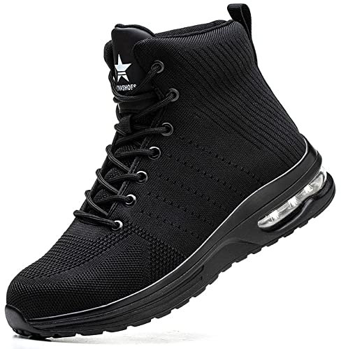 Rona Shoes Safety Boots Work Boots Steel Toe Cap Boots Safety Shoes Lightweight Comfortable Slip On Men's Women's Ladies Phantom Black UK9.5 / EU44