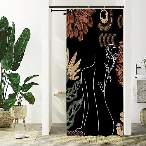 Duschvorhang Schwarz, Uiiooazy Duschvorhang Schmal 90x180cm Abstrakt Blumen Boho Style Grüne Blätter Klein Duschvorhänge Anti Schimmel Stoff Waschbar Wasserdicht Bad Vorhang mit 6 Haken für Badezimmer