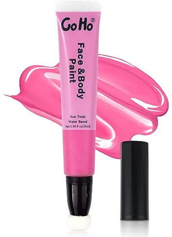 Go Ho Pink Face Paint Cream Water Based Washable Foundation(0.85oz),Pink Body Paint Wand with Cushion Applicator for Halloween Cosplay SFX Makeup